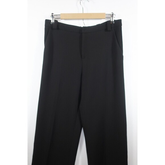 Roland Mouret Black Crepe Wide Leg Pants Wool Silk Lining Cuffed Crop Size 8 10 - Picture 3 of 12